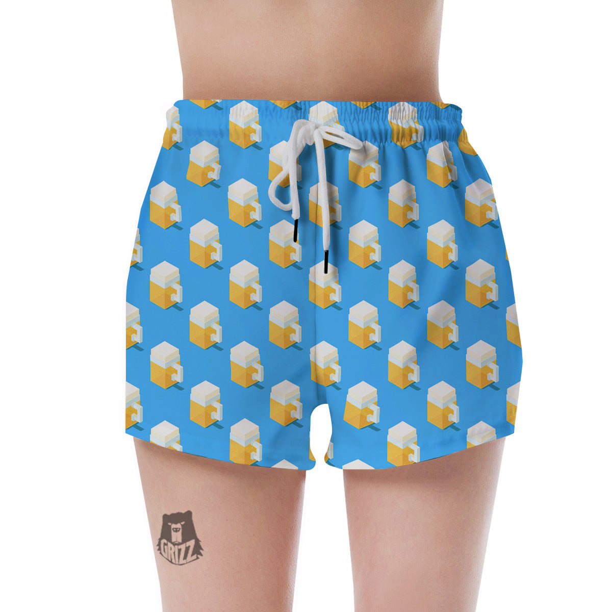 Cubic Beer Mugs On Blue Print Pattern Women's Shorts-grizzshop