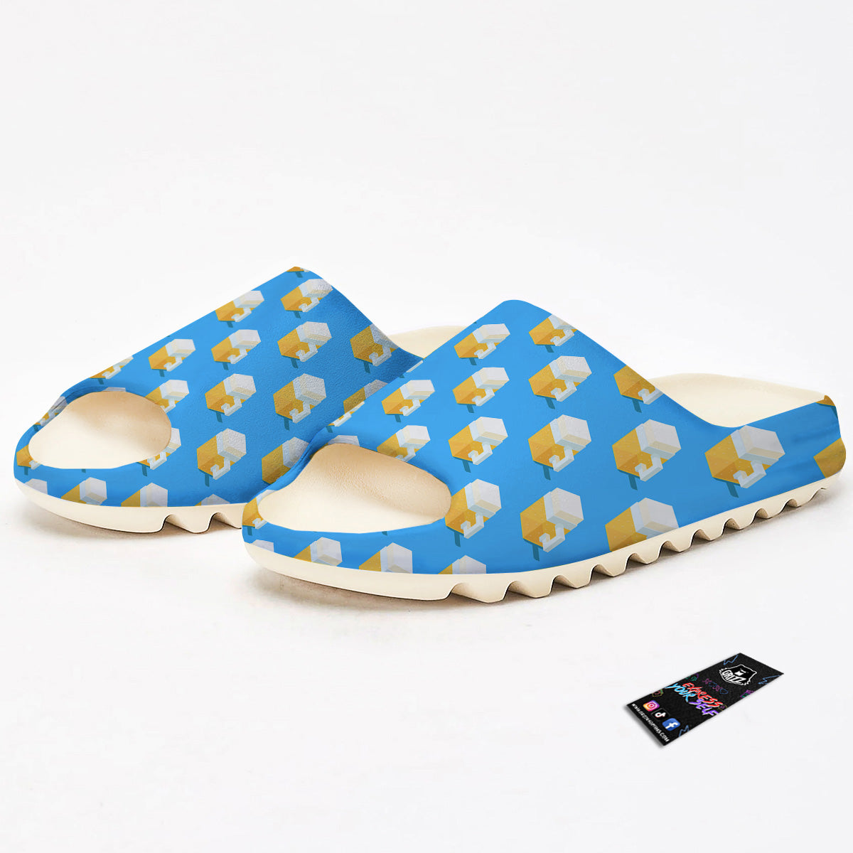 Cubic Beer Mugs On Blue Print Pattern Sandals-grizzshop