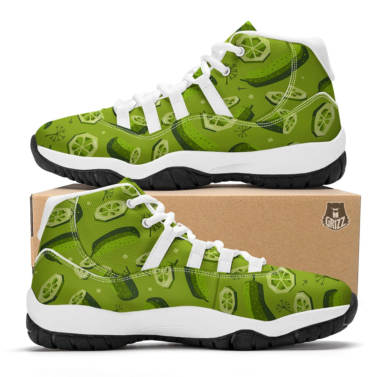 Cucumber Pickle Pattern Print White Bball Shoes-grizzshop