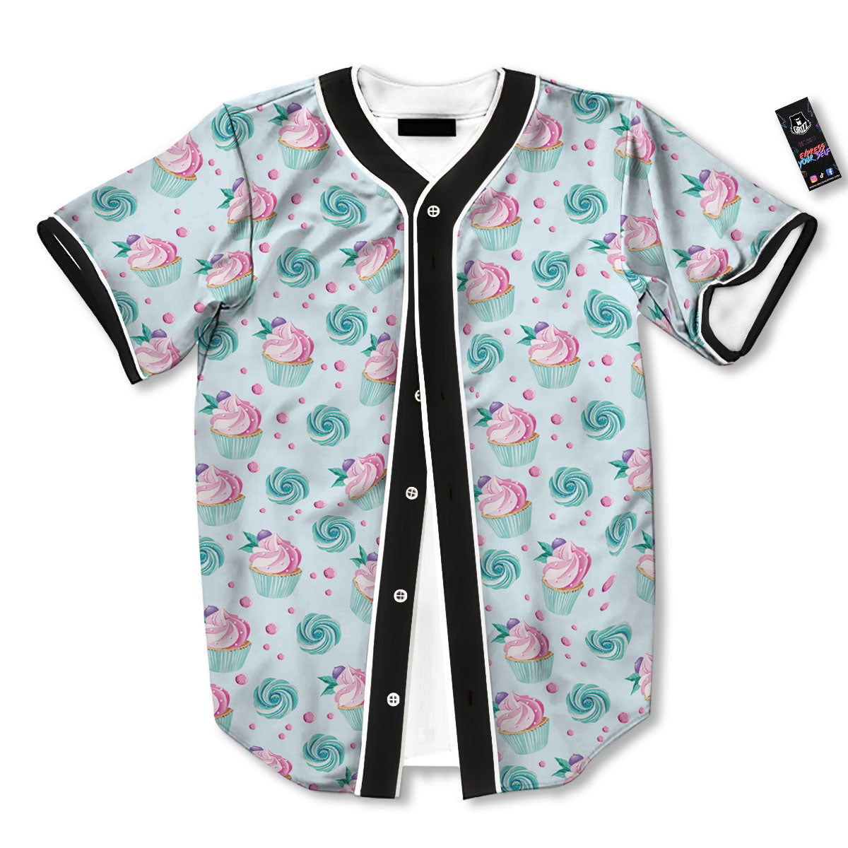 Cupcake Cartoon Print Pattern Baseball Jersey-grizzshop