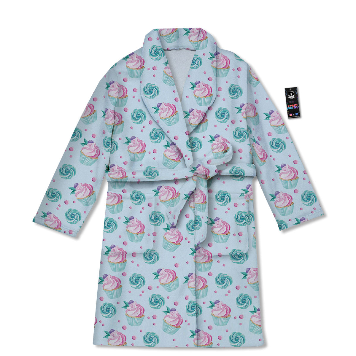 Cupcake Cartoon Print Pattern Bathrobe-grizzshop