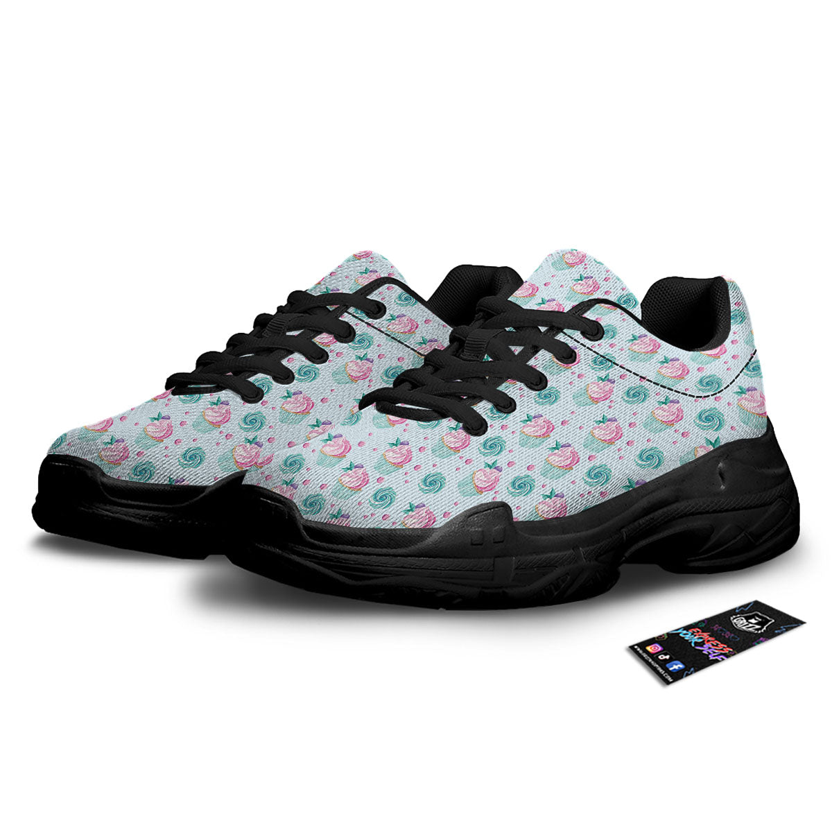 Cupcake Cartoon Print Pattern Black Chunky Shoes-grizzshop