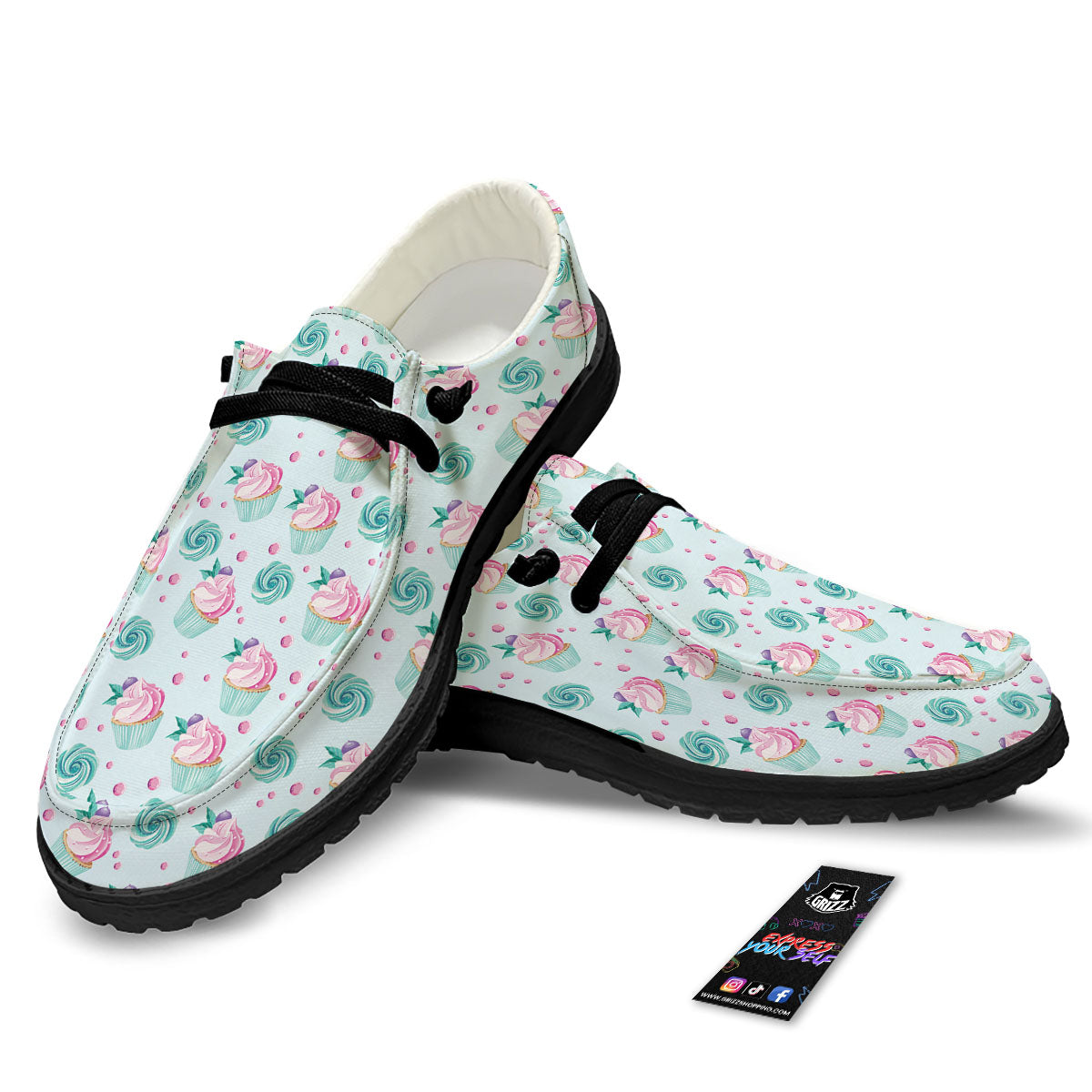 Cupcake Cartoon Print Pattern Black Loafers-grizzshop