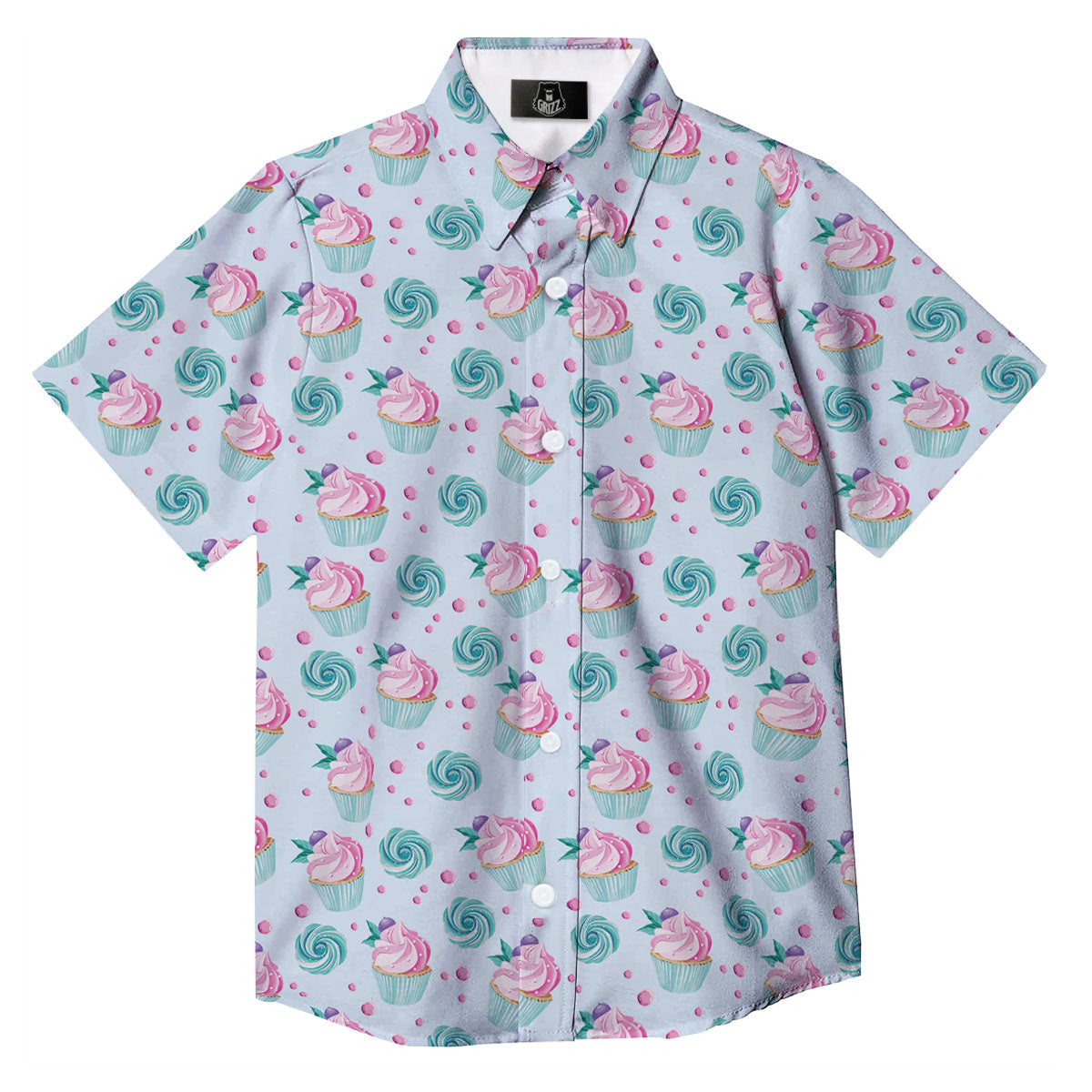 Cupcake Cartoon Print Pattern Button Up Shirt-grizzshop