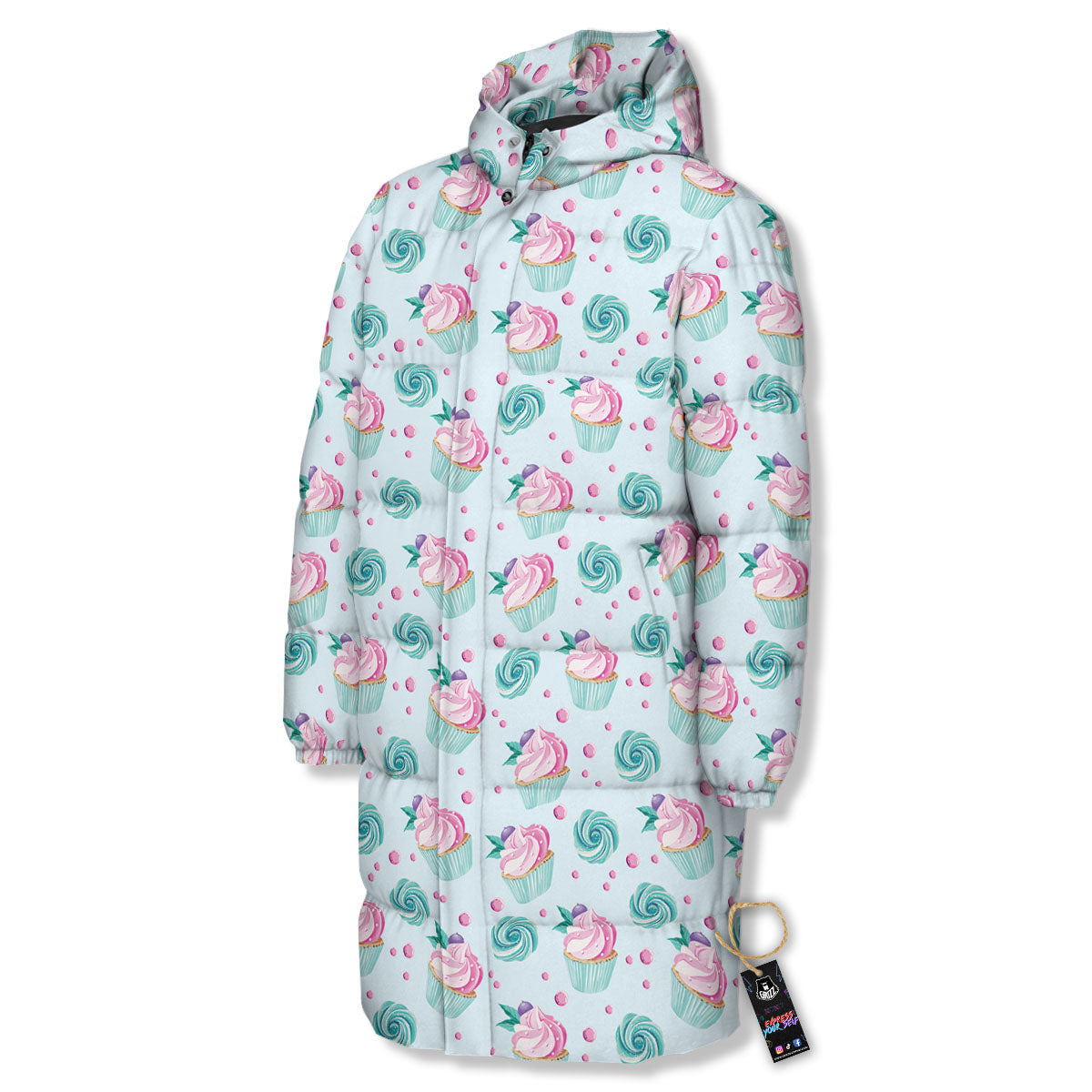 Cupcake Cartoon Print Pattern Long Down Jacket-grizzshop