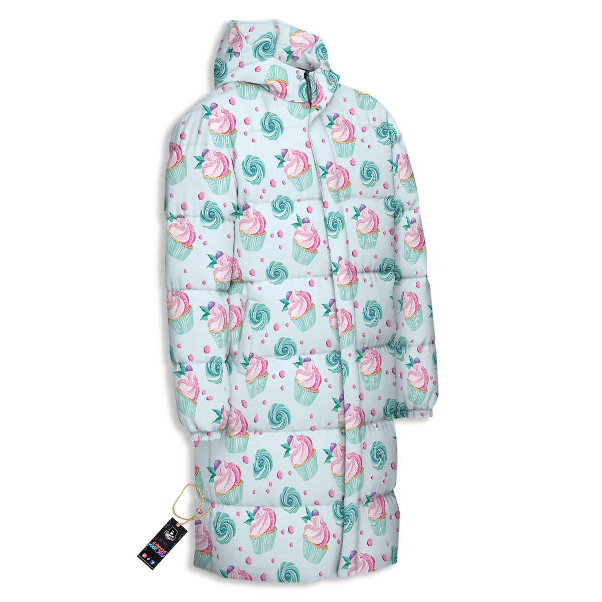 Cupcake Cartoon Print Pattern Long Down Jacket-grizzshop