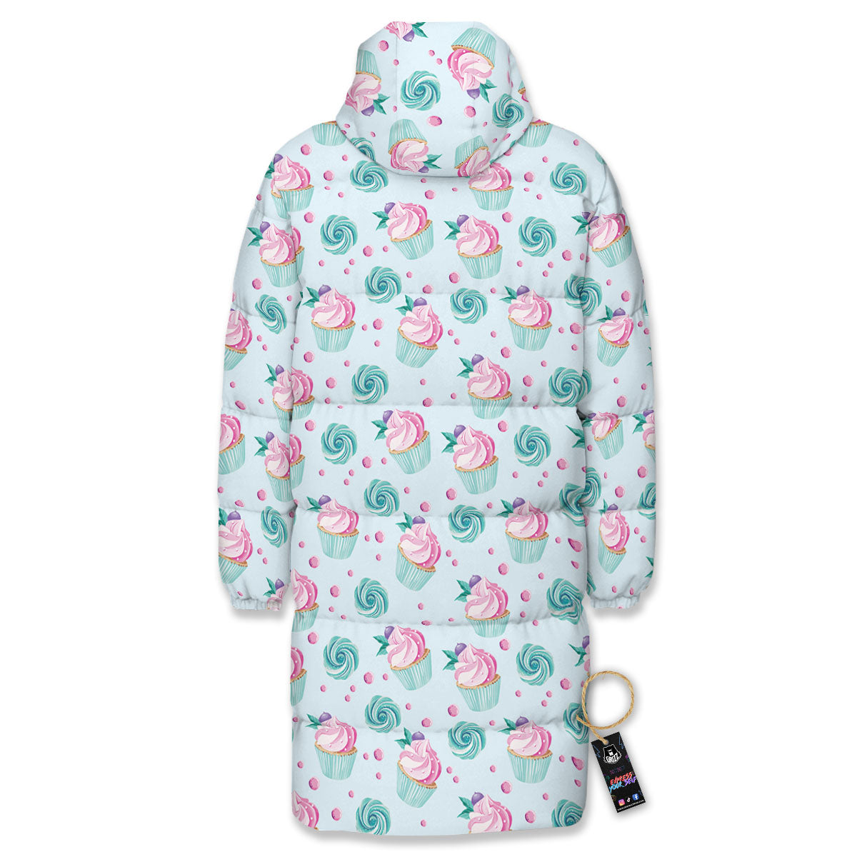Cupcake Cartoon Print Pattern Long Down Jacket-grizzshop