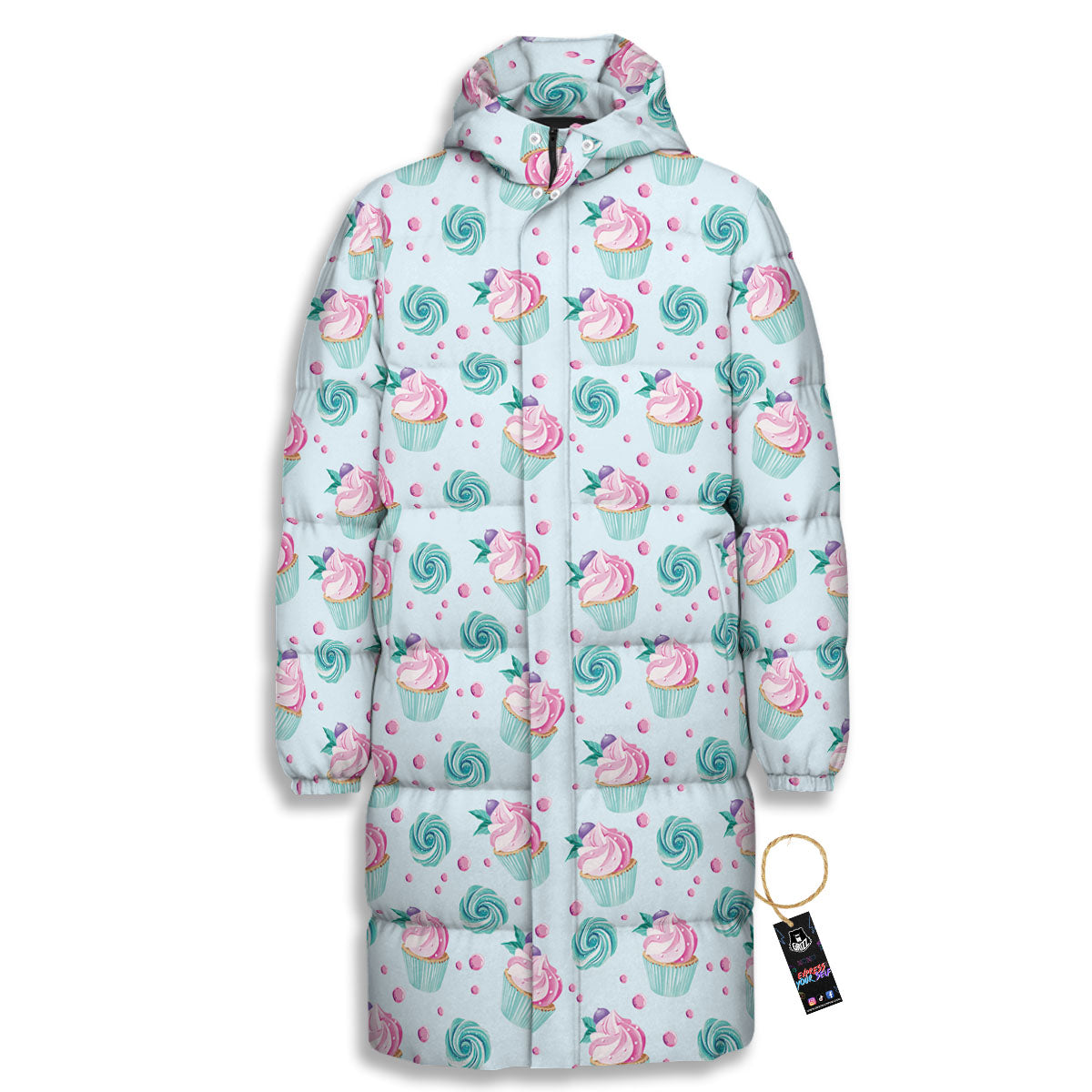Cupcake Cartoon Print Pattern Long Down Jacket-grizzshop