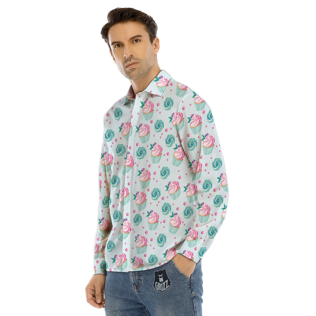 Cupcake Cartoon Print Pattern Men's Dress Shirts-grizzshop
