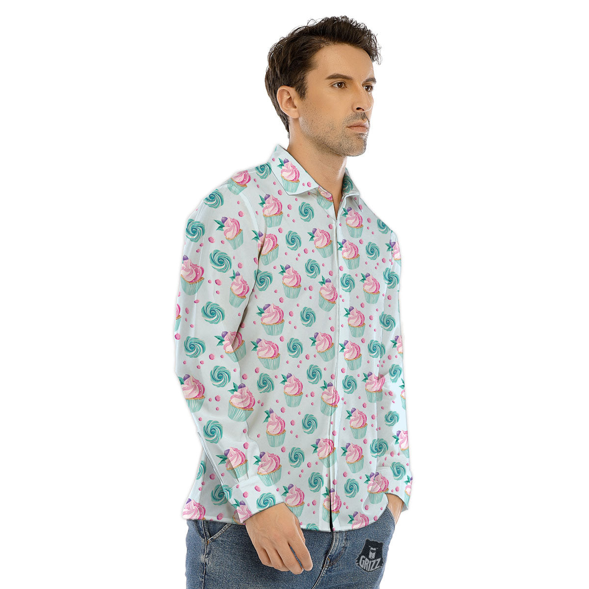Cupcake Cartoon Print Pattern Men's Dress Shirts-grizzshop