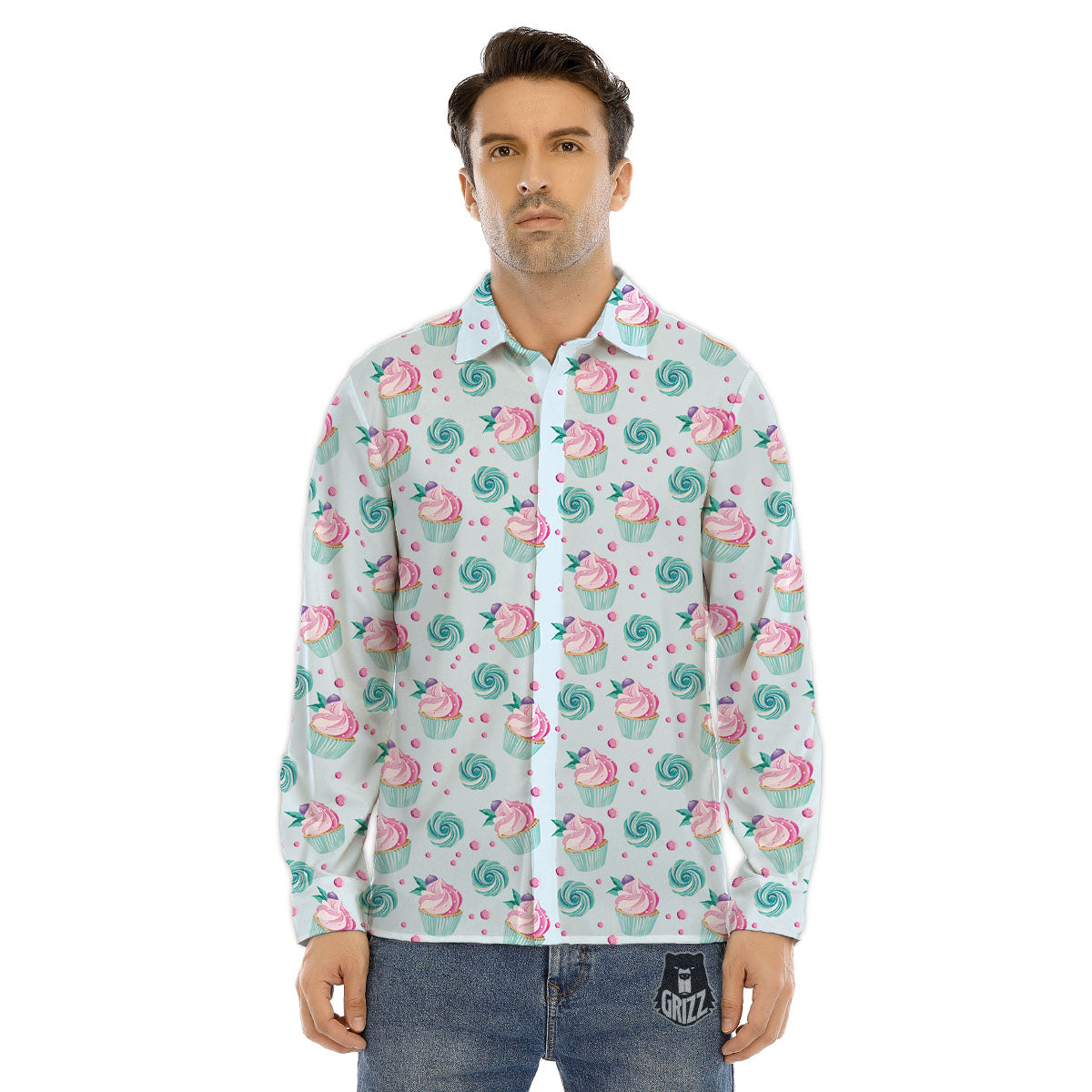 Cupcake Cartoon Print Pattern Men's Dress Shirts-grizzshop