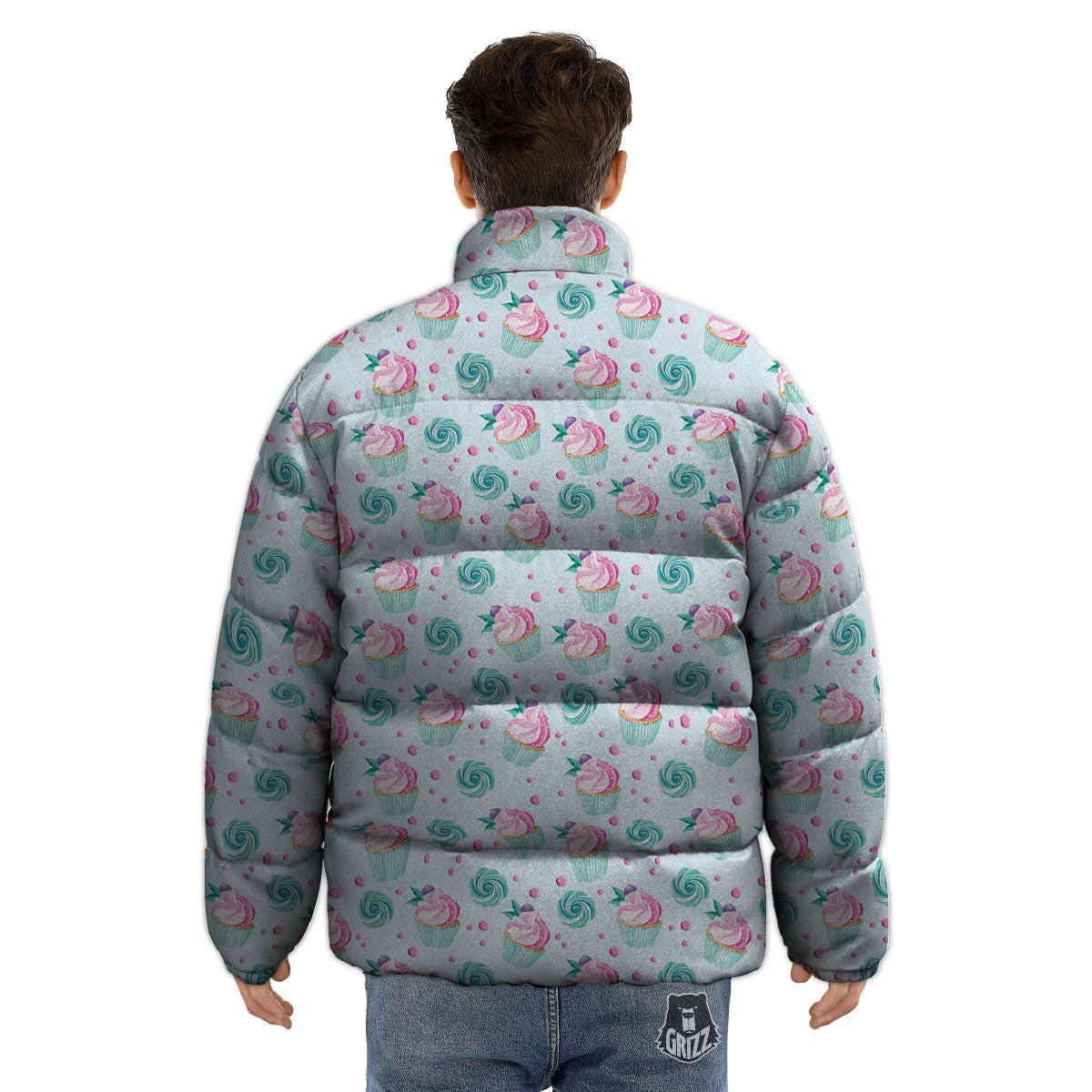 Cupcake Cartoon Print Pattern Puffer Jacket-grizzshop