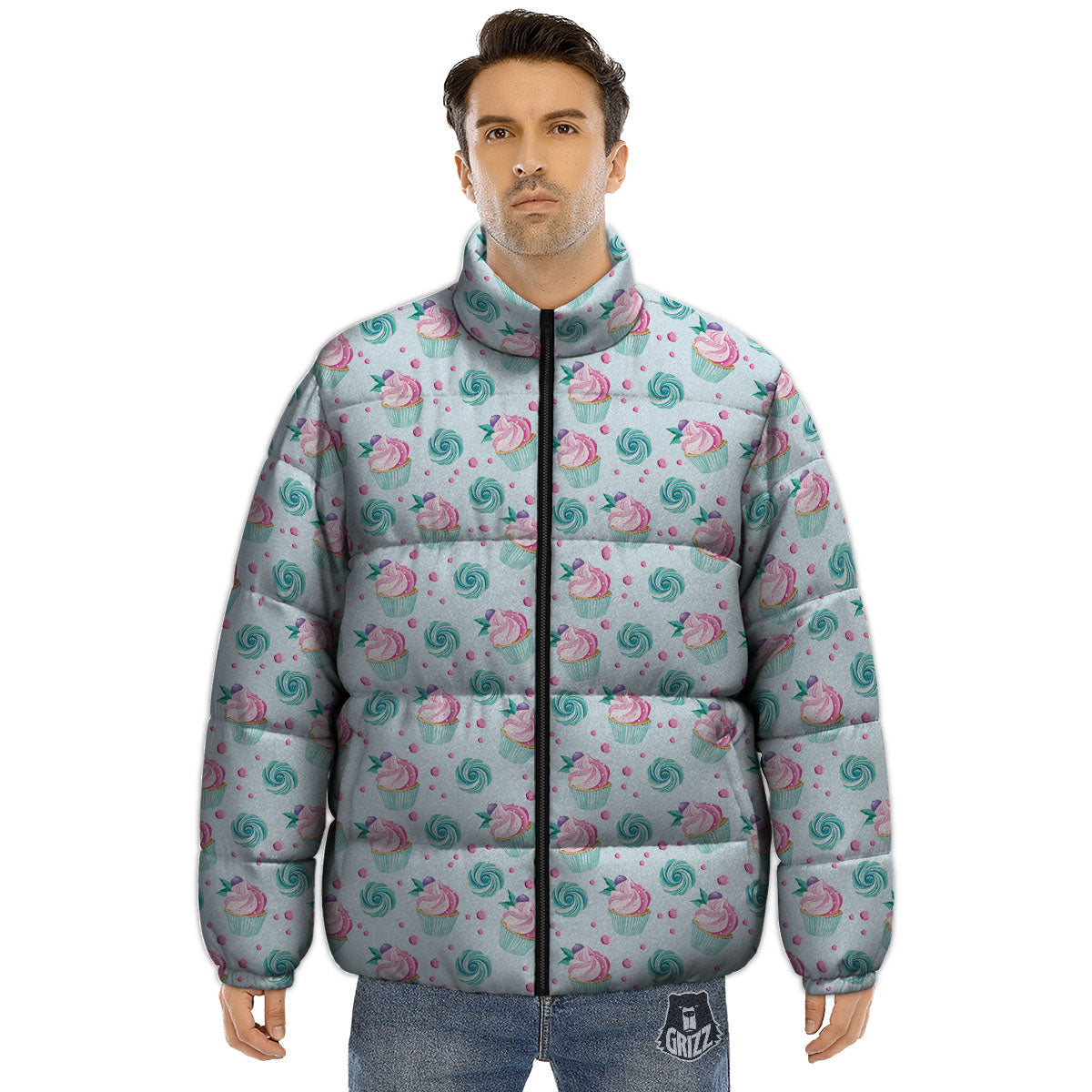 Cupcake Cartoon Print Pattern Puffer Jacket-grizzshop
