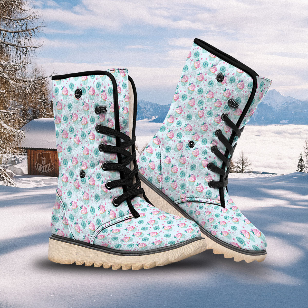 Cupcake Cartoon Print Pattern Snow Boots-grizzshop
