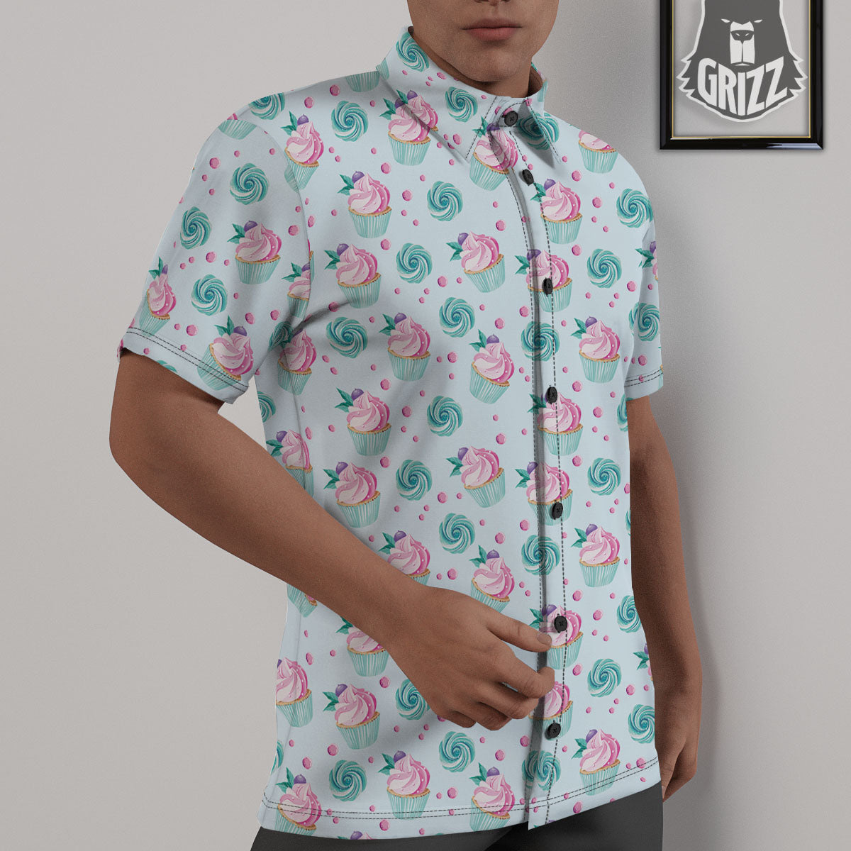 Cupcake Cartoon Print Pattern Untucked Shirts-grizzshop