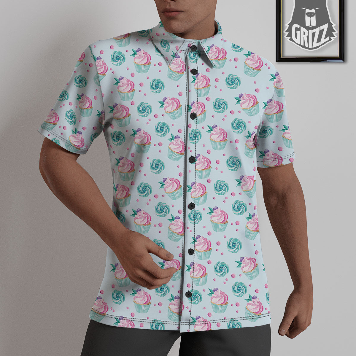 Cupcake Cartoon Print Pattern Untucked Shirts-grizzshop
