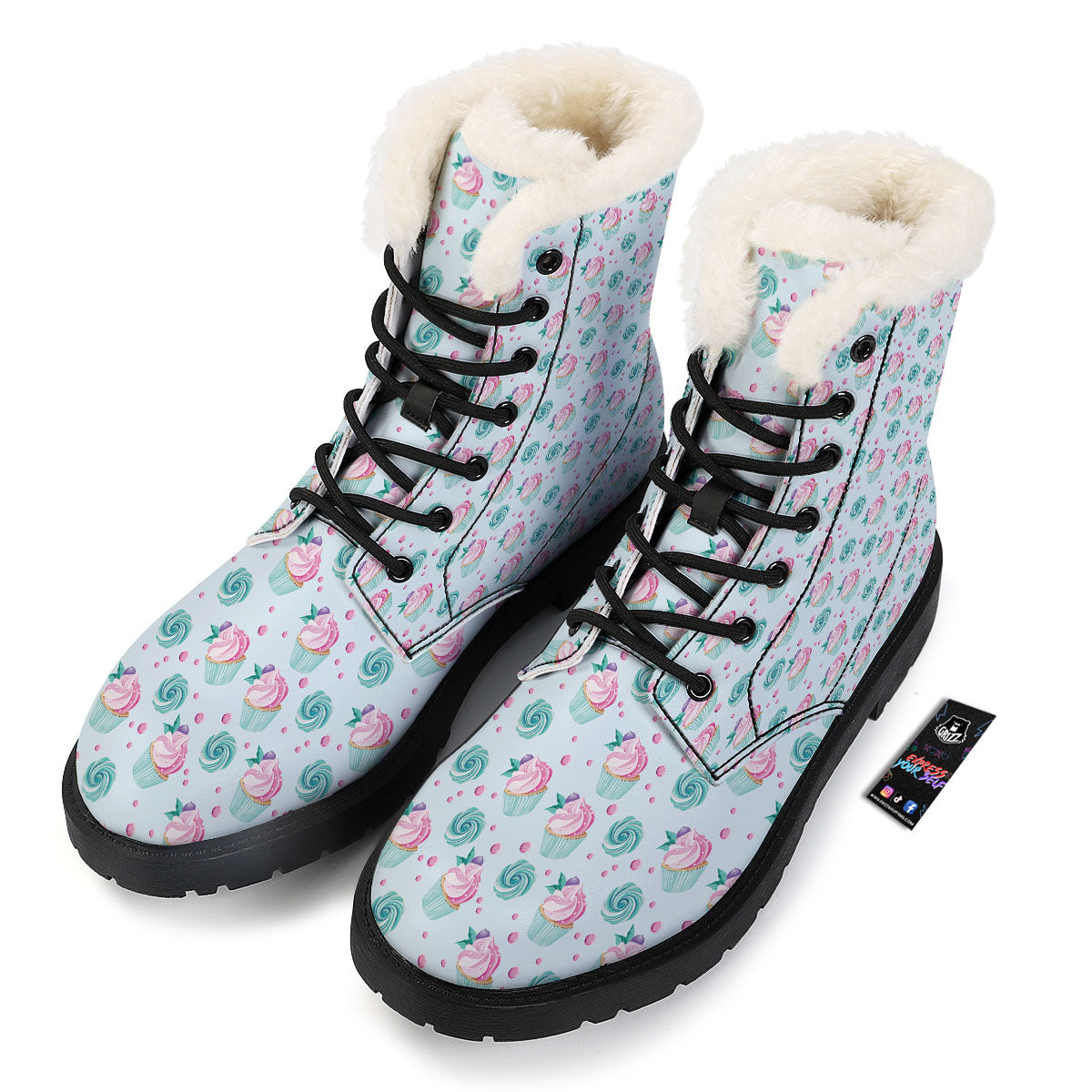 Cupcake Cartoon Print Pattern Winter Boots-grizzshop
