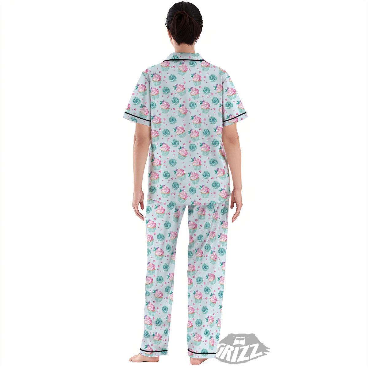 Cupcake Cartoon Print Pattern Women's Pajamas Set-grizzshop