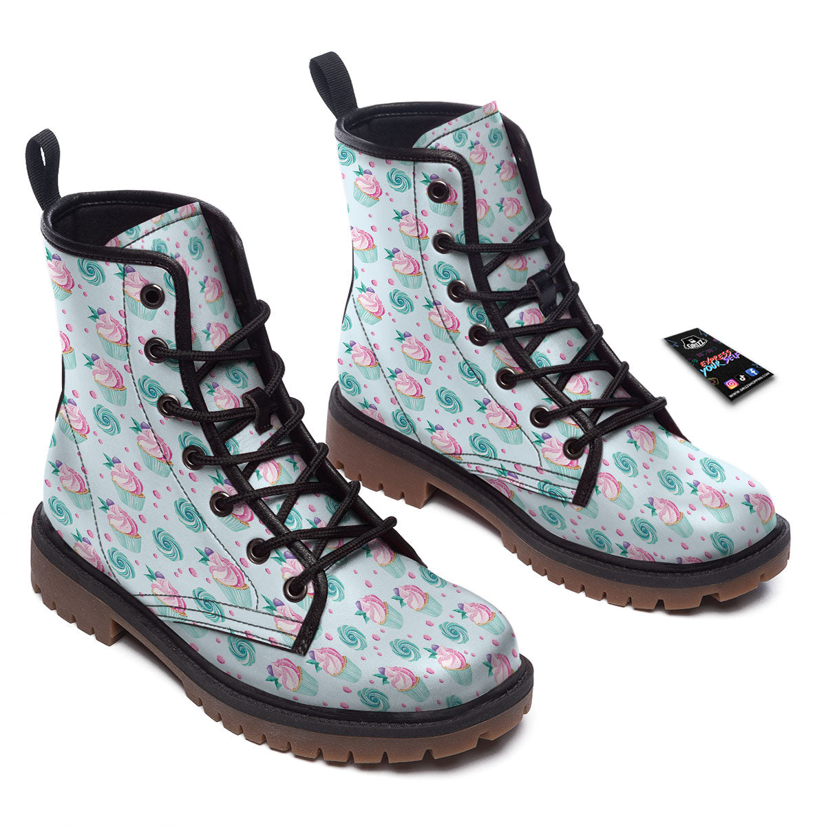 Cupcake Cartoon Print Pattern Work Boots-grizzshop