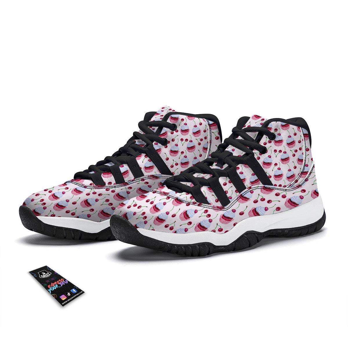 Cupcake Cherry Pattern Print Black Bball Shoes-grizzshop