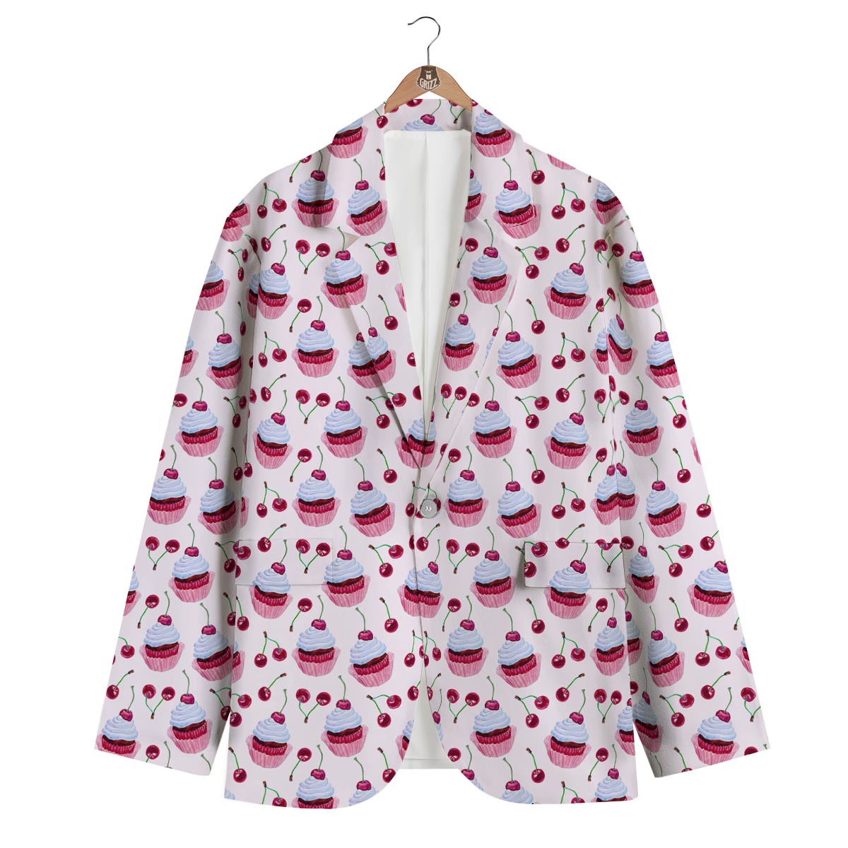 Cupcake Cherry Pattern Print Men's Blazer-grizzshop