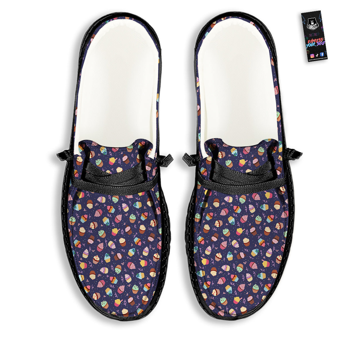 Cupcake Cute Print Pattern Black Loafers-grizzshop