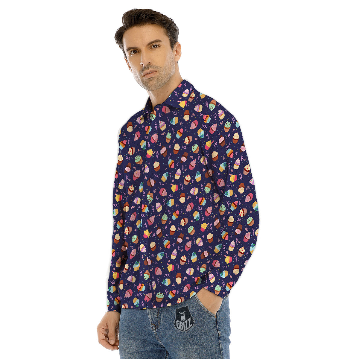 Cupcake Cute Print Pattern Men's Dress Shirts-grizzshop