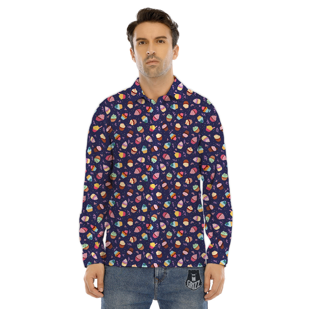 Cupcake Cute Print Pattern Men's Dress Shirts-grizzshop