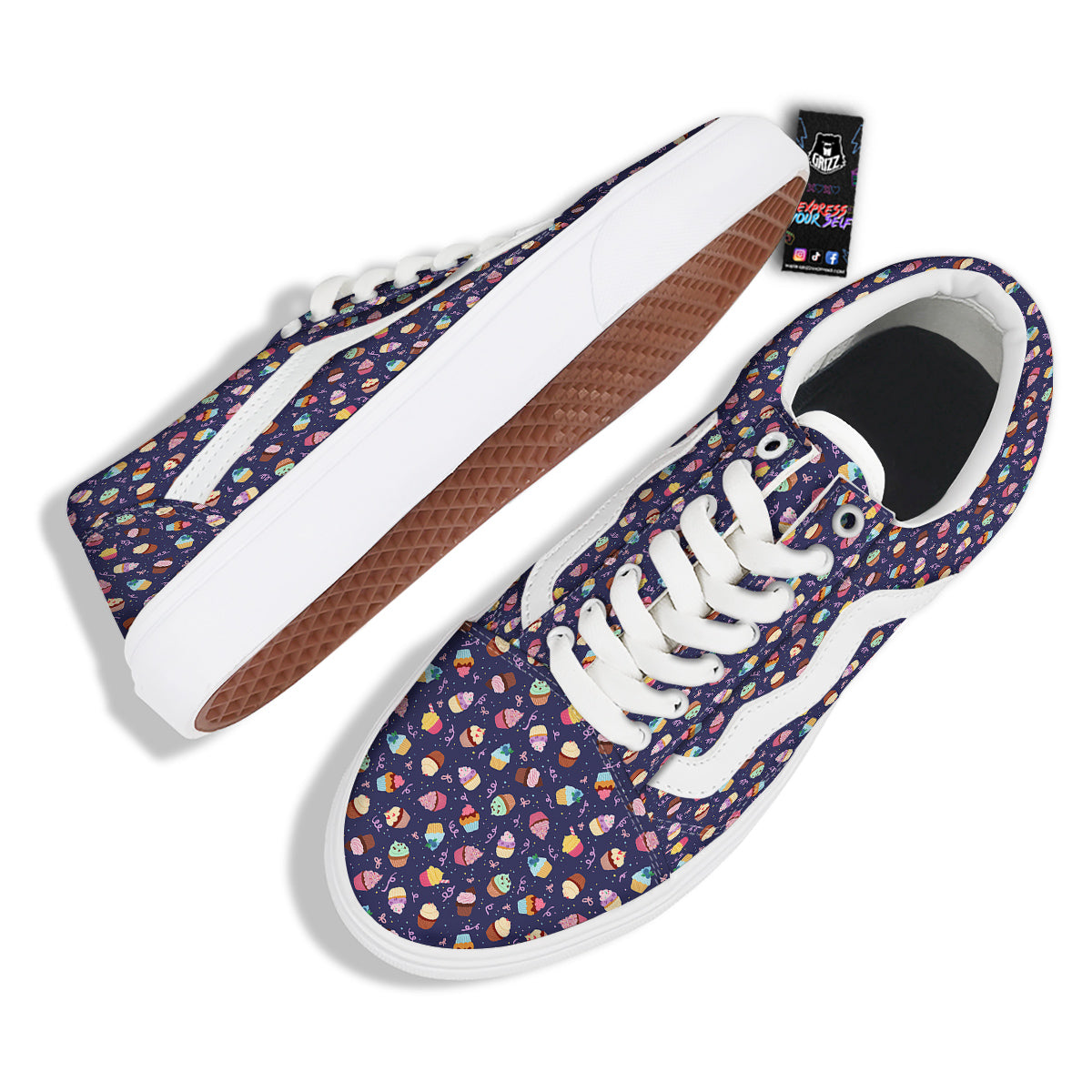 Cupcake Cute Print Pattern Skate Shoes-grizzshop