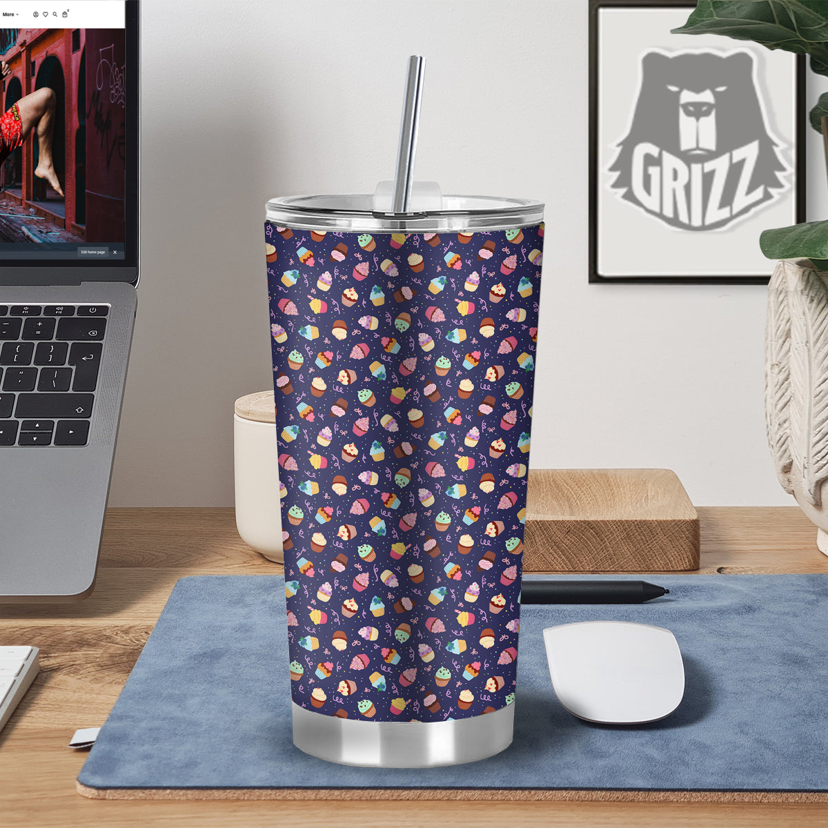 Cupcake Cute Print Pattern Tumbler-grizzshop