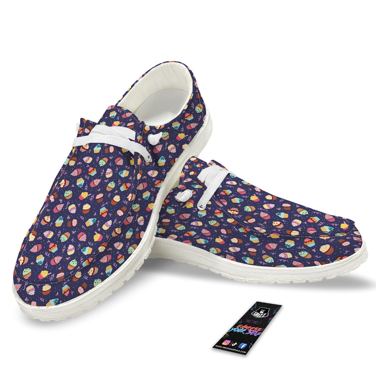 Cupcake Cute Print Pattern White Loafers-grizzshop