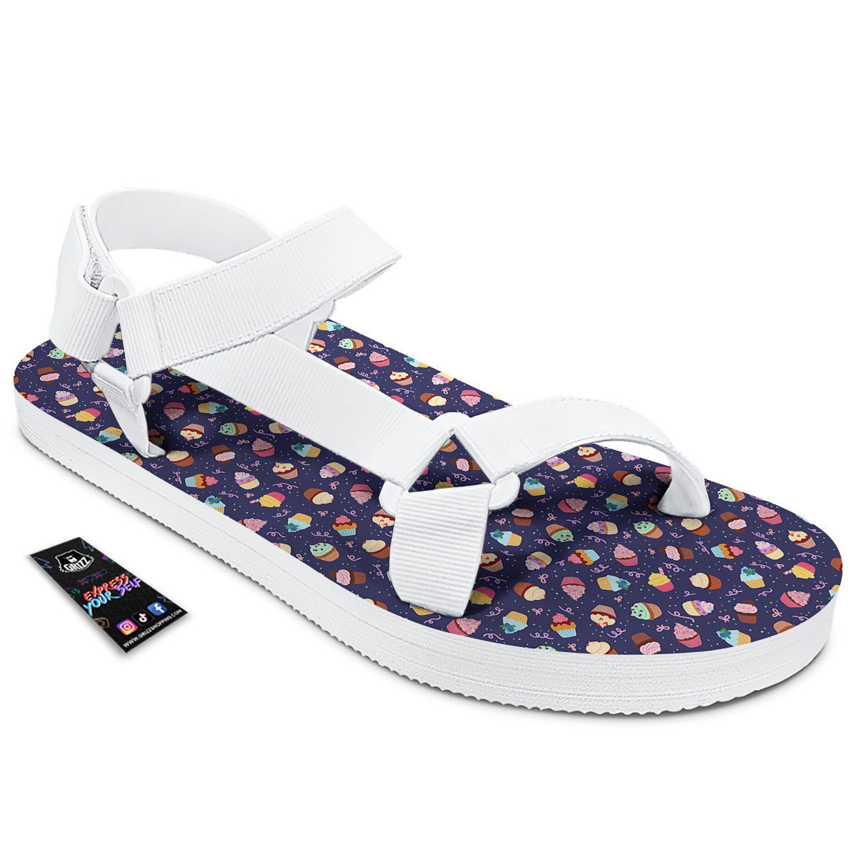 Cupcake Cute Print Pattern White Open Toe Sandals-grizzshop
