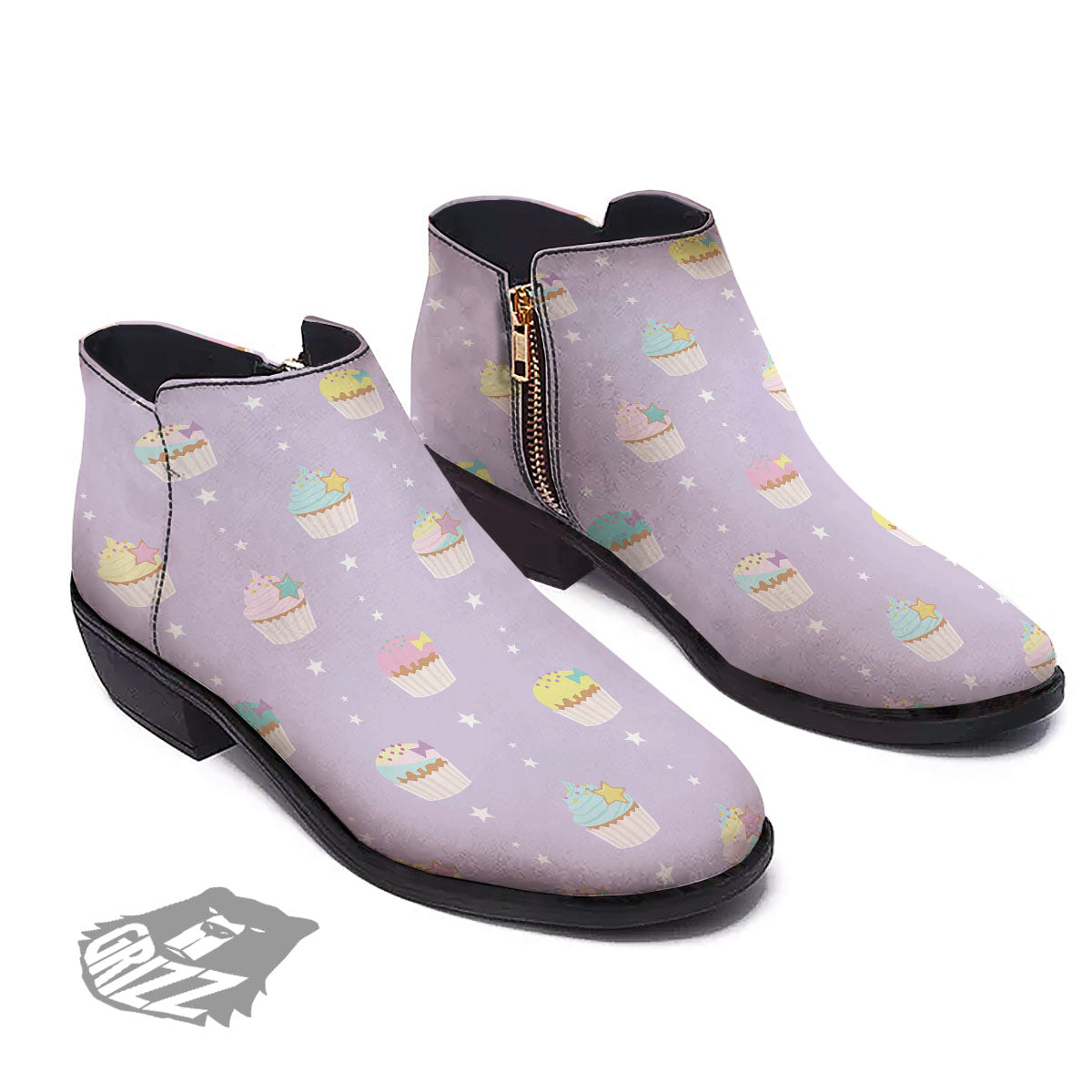 Cupcake Pastel Print Pattern Ankle Boots-grizzshop