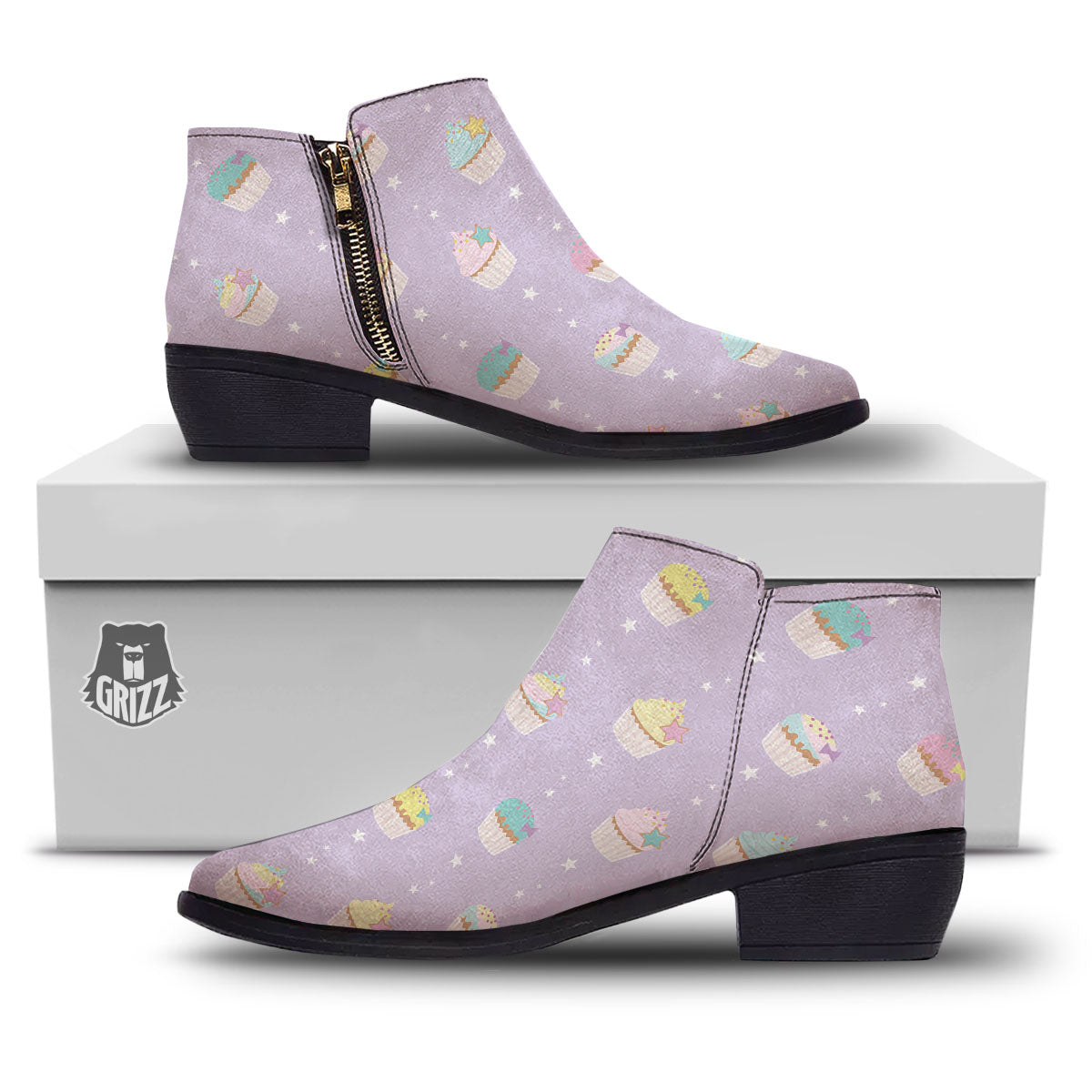 Cupcake Pastel Print Pattern Ankle Boots-grizzshop