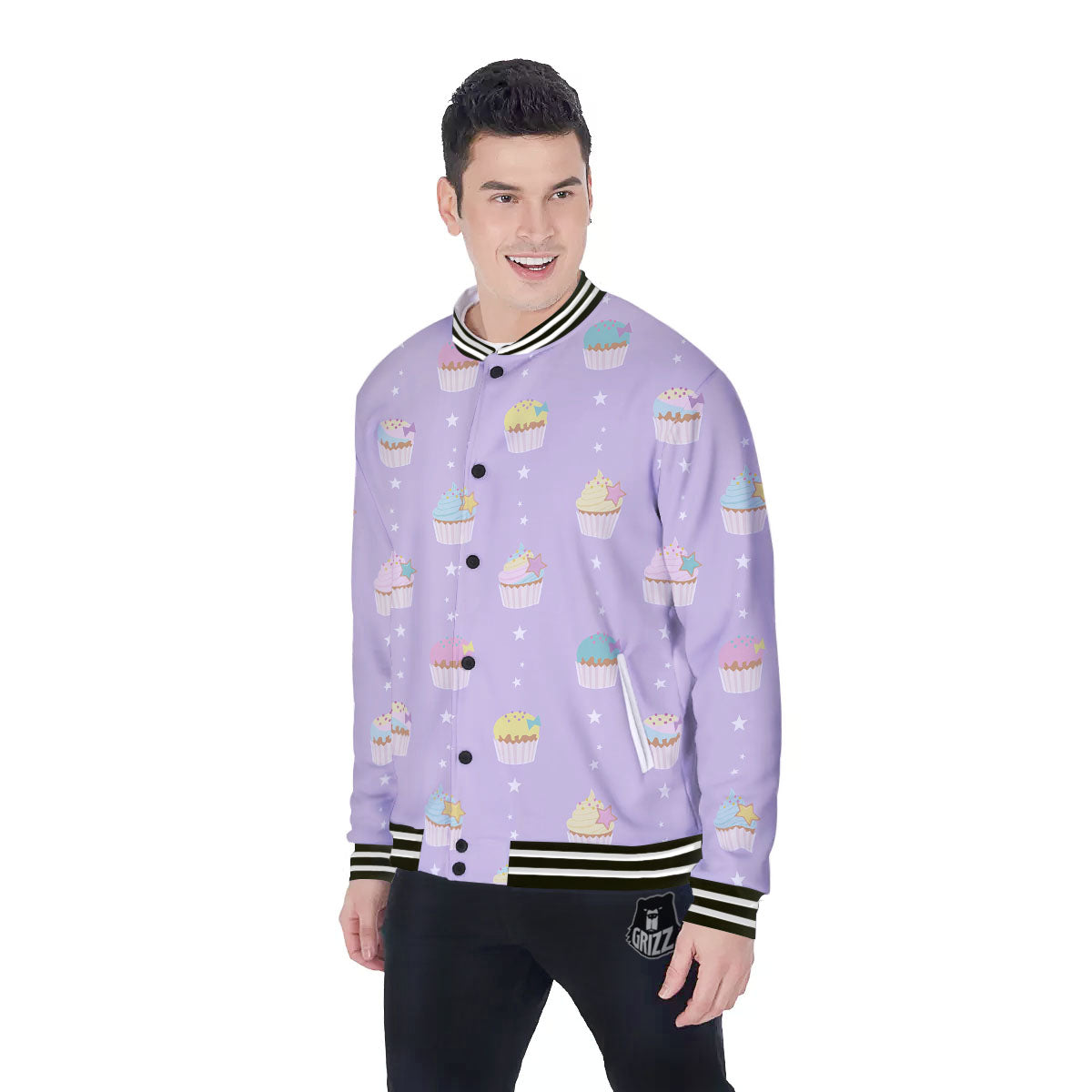 Cupcake Pastel Print Pattern Baseball Jacket-grizzshop