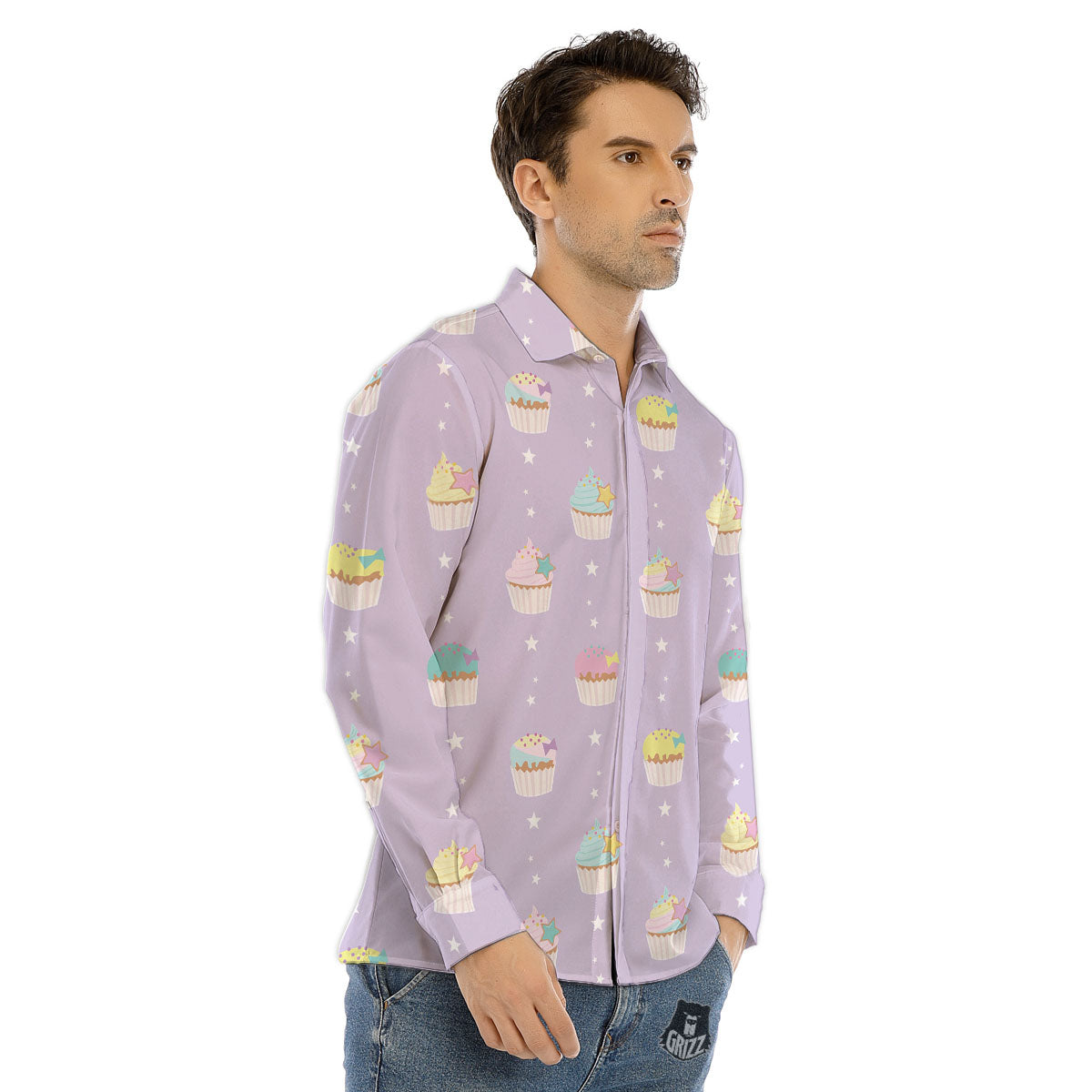 Cupcake Pastel Print Pattern Men's Dress Shirts-grizzshop