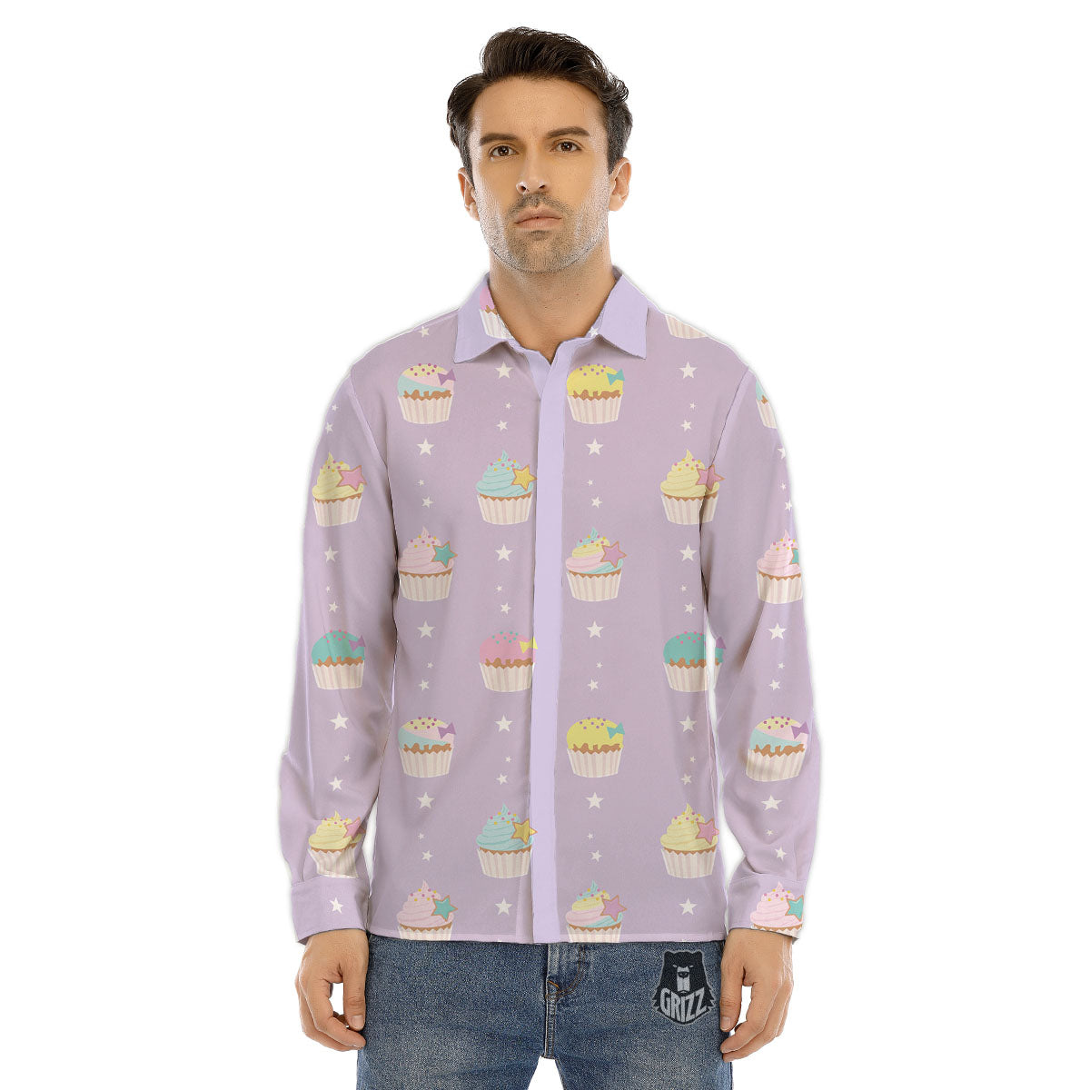 Cupcake Pastel Print Pattern Men's Dress Shirts-grizzshop