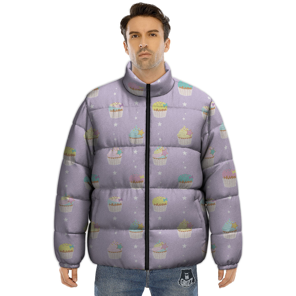 Cupcake Pastel Print Pattern Puffer Jacket-grizzshop