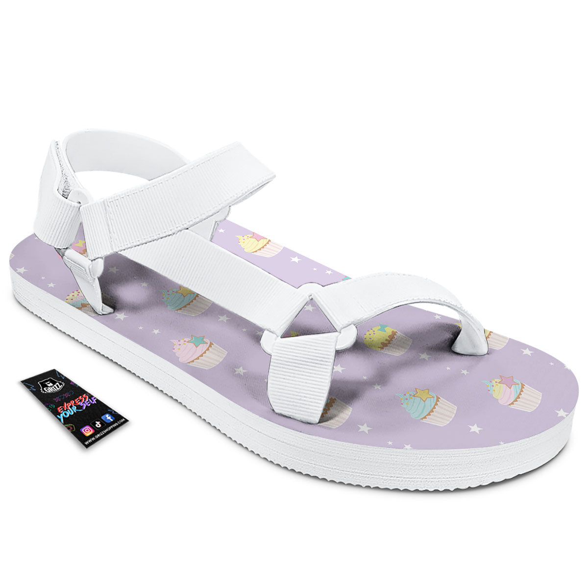 Cupcake Pastel Print Pattern White Open Toe Sandals-grizzshop