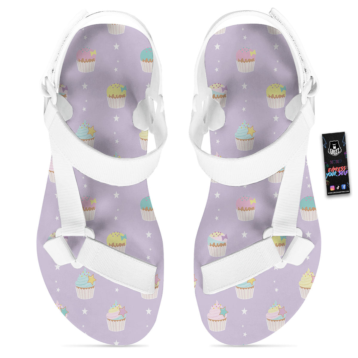 Cupcake Pastel Print Pattern White Open Toe Sandals-grizzshop