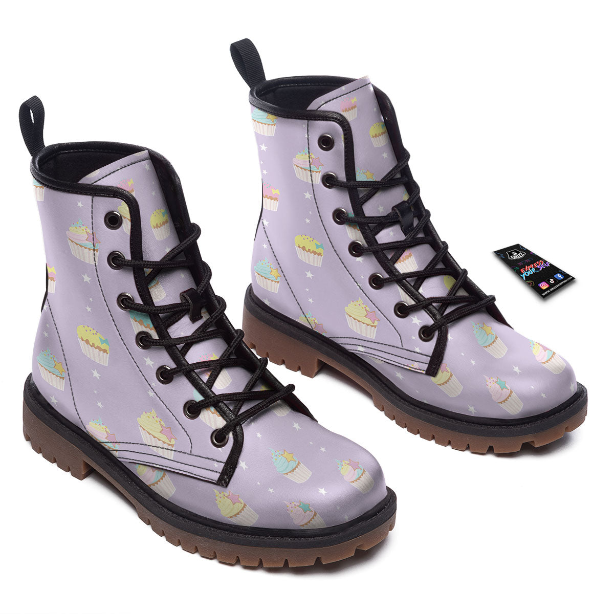 Cupcake Pastel Print Pattern Work Boots-grizzshop