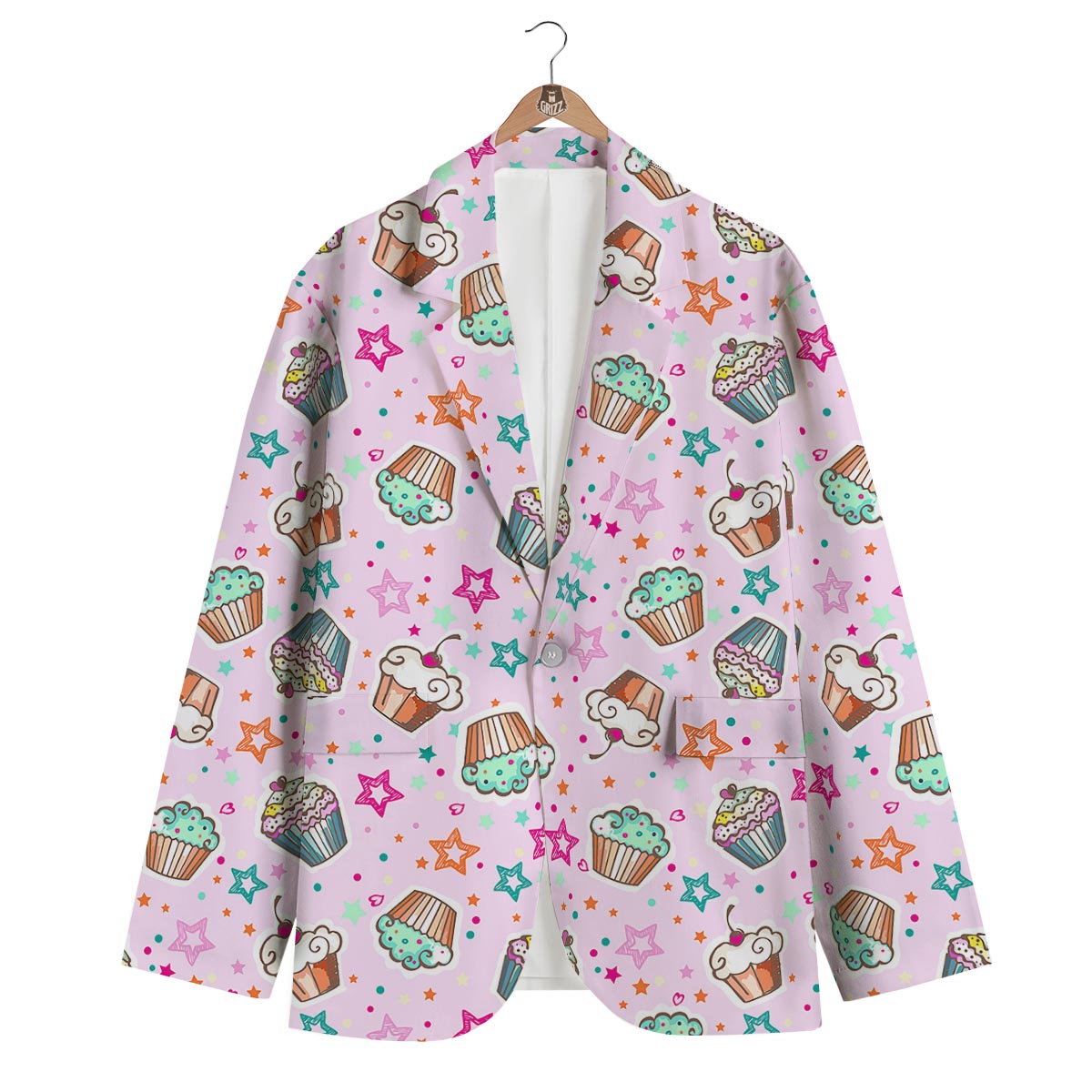 Cupcake Pattern Print Men's Blazer-grizzshop
