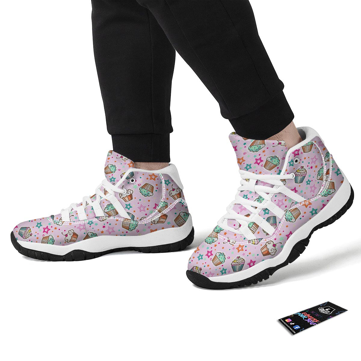 Cupcake Pattern Print White Bball Shoes-grizzshop