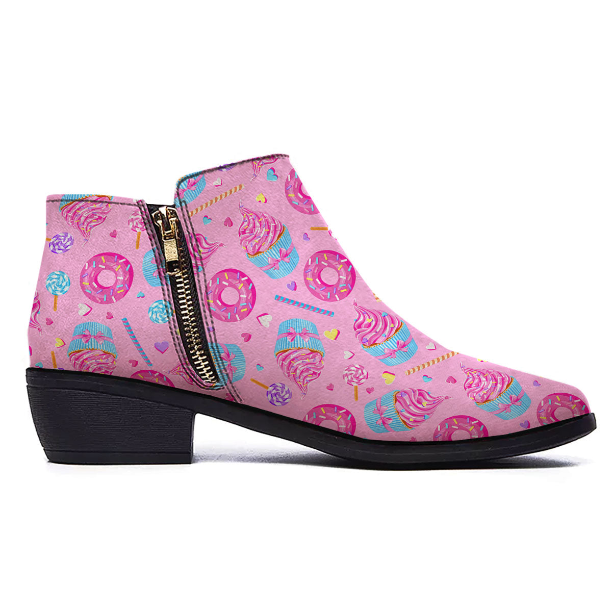 Cupcake Pink Print Pattern Ankle Boots-grizzshop