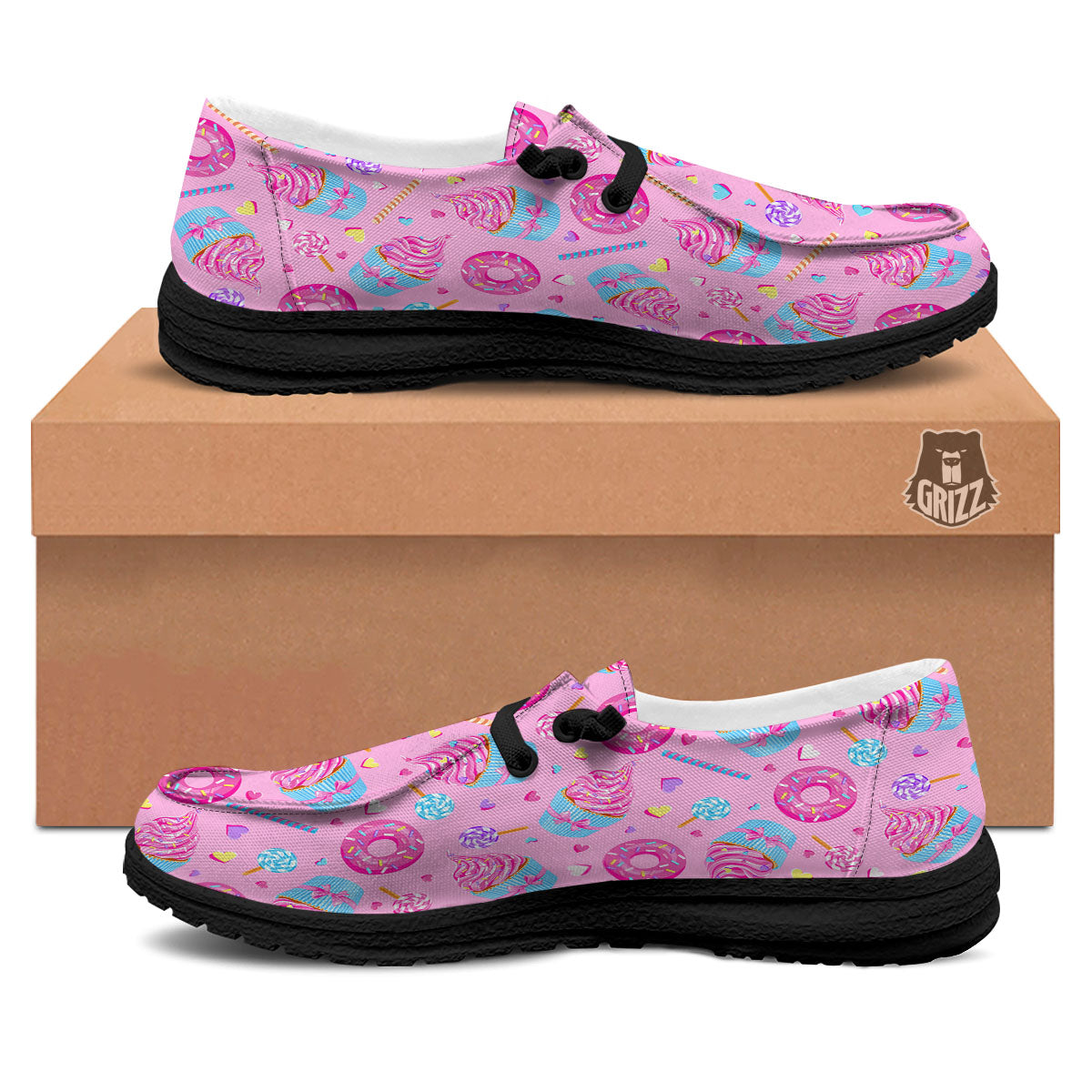 Cupcake Pink Print Pattern Black Loafers-grizzshop