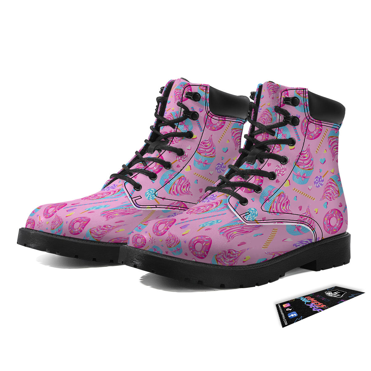 Cupcake Pink Print Pattern Boots-grizzshop