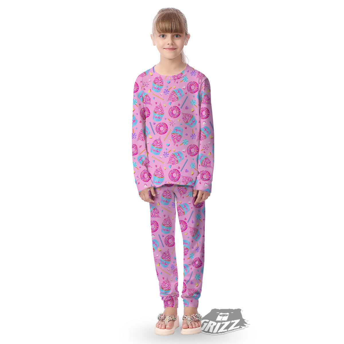 Cupcake Pink Print Pattern Kid's Pajamas-grizzshop