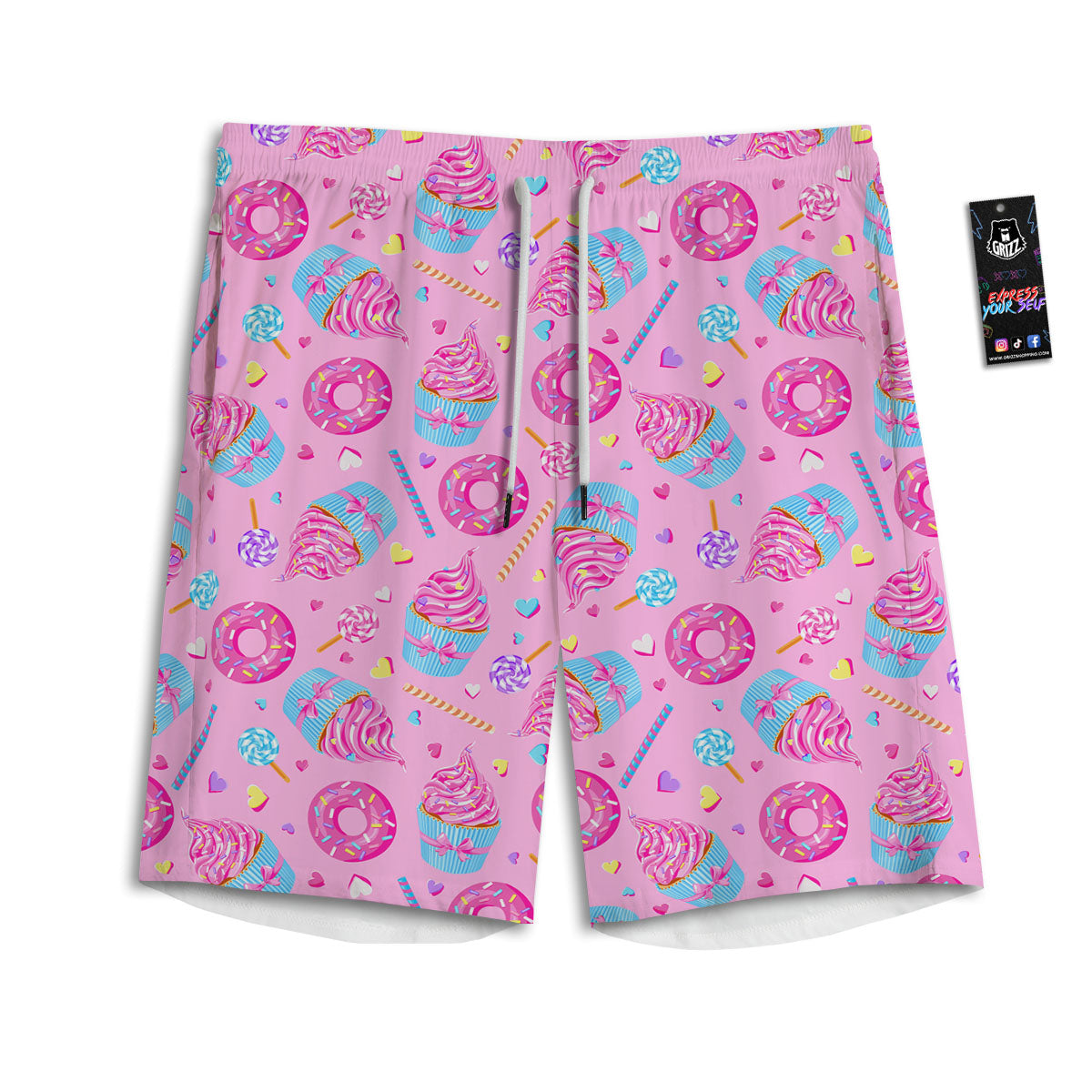 Cupcake Pink Print Pattern Men's Athletic Shorts
