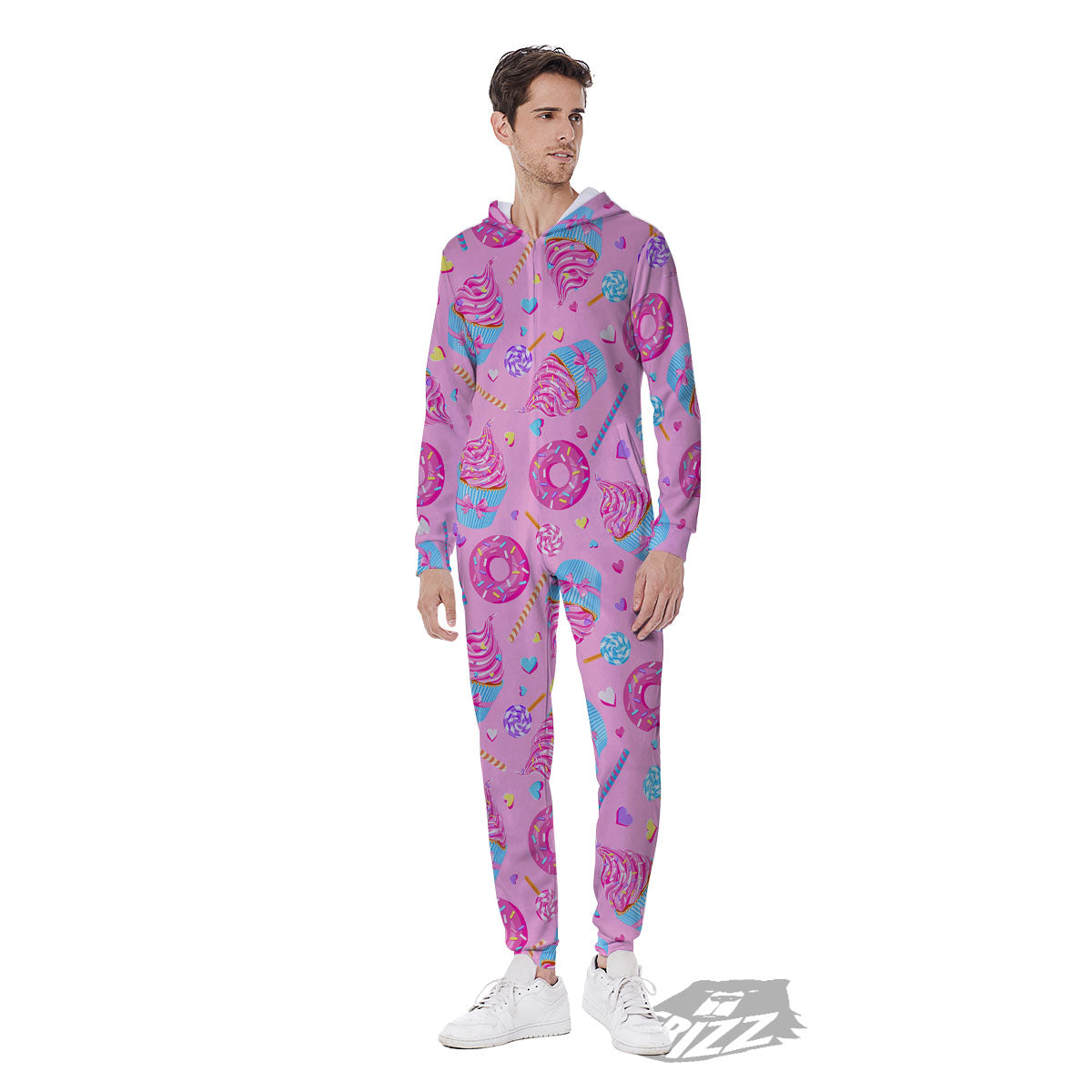Cupcake Pink Print Pattern Men's Jumpsuit-grizzshop