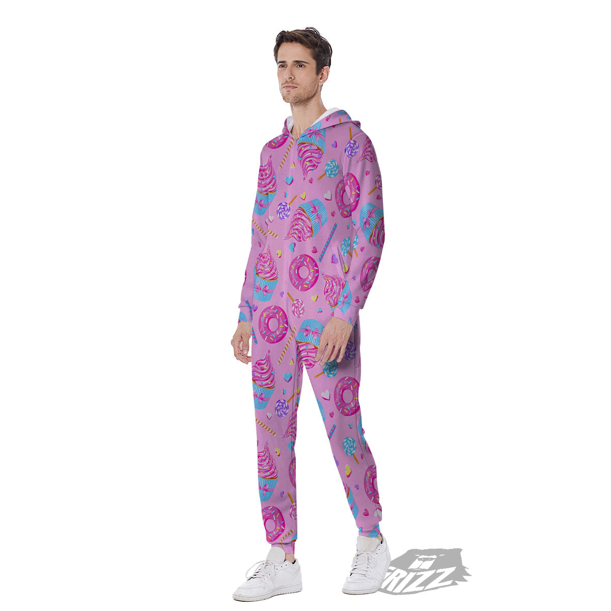 Cupcake Pink Print Pattern Men's Jumpsuit-grizzshop